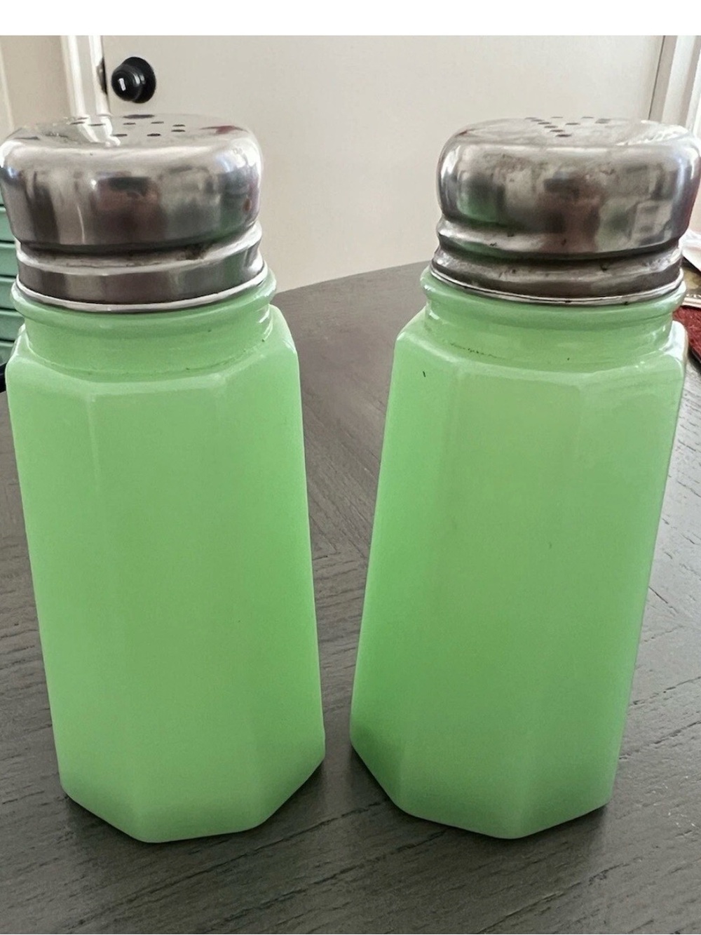 Mosser Jadeite Green Glass Salt and Pepper Shaker Set